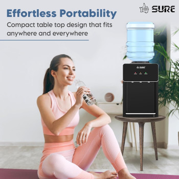 Sure Oudis B1 Table Top Water Dispenser, Triple Faucets With Temperature Mode, LED Indicators, Stainless Steel Tank, Low Energy Consumption, Highly Efficient Compressor, Black, 1 Year Warranty