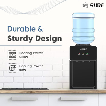 Sure Oudis B1 Table Top Water Dispenser, Triple Faucets With Temperature Mode, LED Indicators, Stainless Steel Tank, Low Energy Consumption, Highly Efficient Compressor, Black, 1 Year Warranty