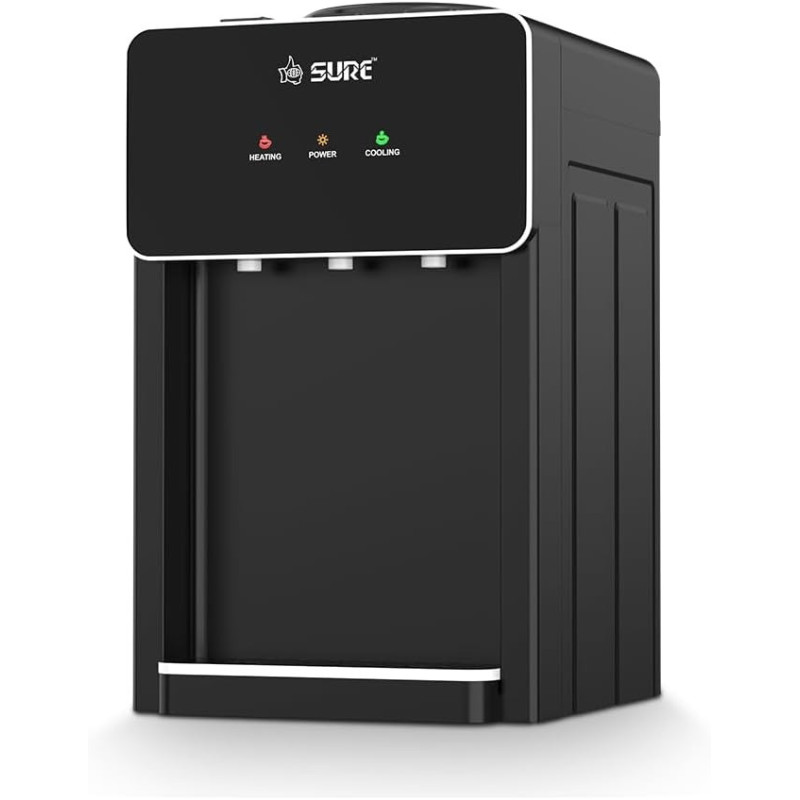 Sure Oudis B1 Table Top Water Dispenser, Triple Faucets With Temperature Mode, LED Indicators, Stainless Steel Tank, Low Energy Consumption, Highly Efficient Compressor, Black, 1 Year Warranty