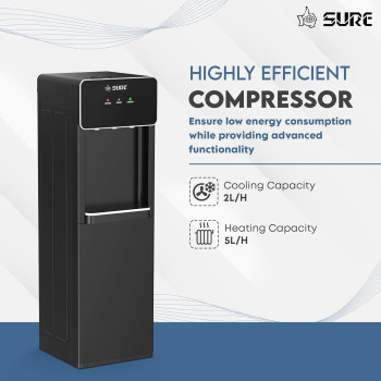 Sure Oudis B7 Bottom Loading Water Dispenser, Child Safety Lock, Triple Faucets With Temperature Mode, 500W Heating Power, 90W Cooling Power, Black, 1 Year Warranty