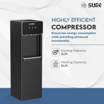 Sure Oudis B7 Bottom Loading Water Dispenser, Child Safety Lock, Triple Faucets With Temperature Mode, 500W Heating Power, 90W Cooling Power, Black, 1 Year Warranty