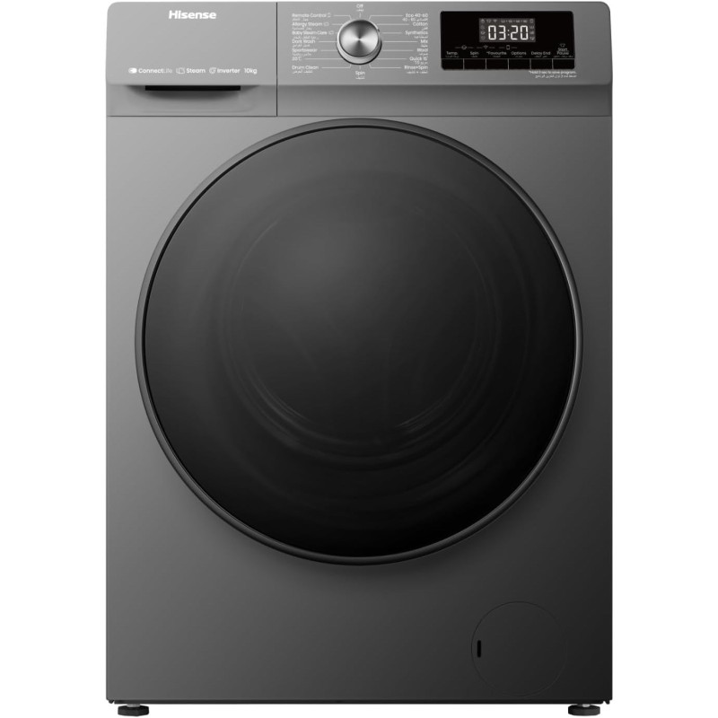 Hisense 10 Kg Front Load Washing Machine With Inverter Motor, Smart Wifi Connectivity, 1400 RPM, Titanium Grey, WFQA1014EVJMWT, 1 Year Warranty