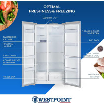 Westpoint 610 Liters Gross Side By Side 2 Door Refrigerator, No Frost, Inverter Compressor, Digital Controls With Temperature Display, Energy Efficient, Stainless Steel, WSTW-5423EDI, 1 Year Warranty