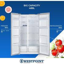 Westpoint 610 Liters Gross Side By Side 2 Door Refrigerator, No Frost, Inverter Compressor, Digital Controls With Temperature Display, Energy Efficient, Stainless Steel, WSTW-5423EDI, 1 Year Warranty