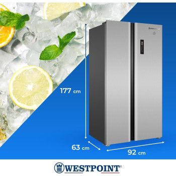 Westpoint 610 Liters Gross Side By Side 2 Door Refrigerator, No Frost, Inverter Compressor, Digital Controls With Temperature Display, Energy Efficient, Stainless Steel, WSTW-5423EDI, 1 Year Warranty