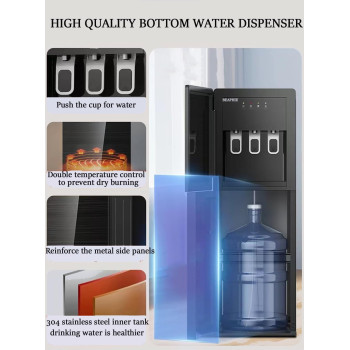 Beaphie Water Dispenser Bottom Loading, Coldwater 6-8 C, 3 Temperature Compressor Refrigeration Hot And Normal Temperature, Holds 3 Abd 5 Gallon Bottles, Stainless Steel Water Cooler For Home Office Dorm, 1 Year Warranty