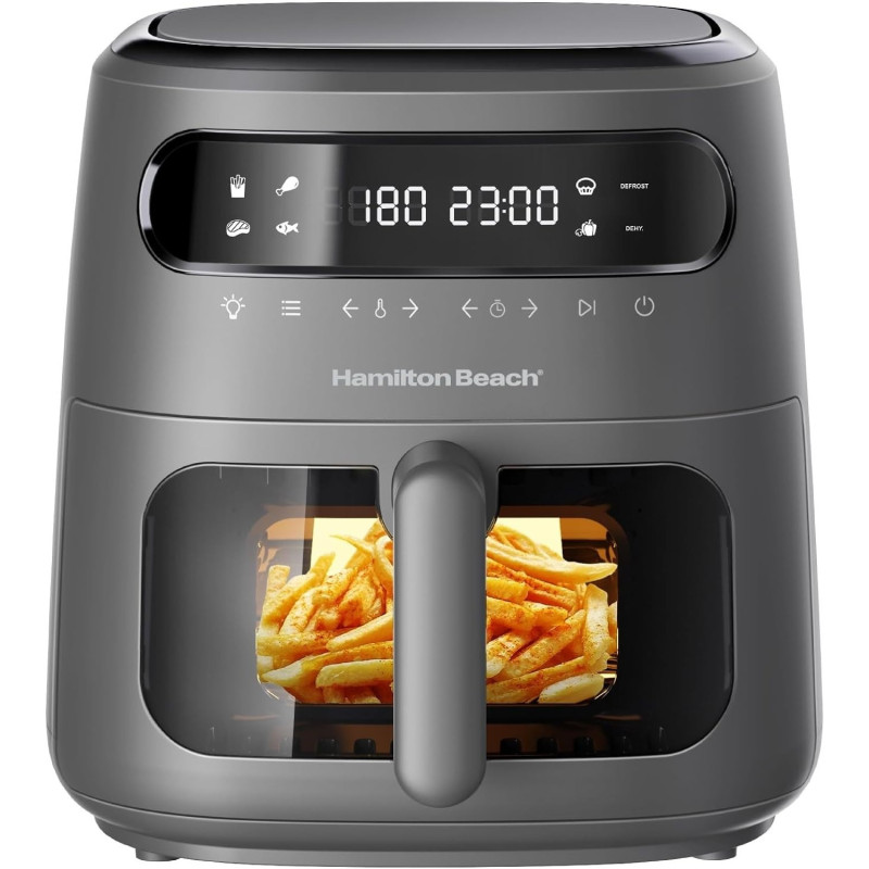 Hamilton Beach Digital Air Fryer View 8L, Large Viewing Window, 8 Presets With Dehydrate And Defrost, 1750W, Matte Grey Colour, AFOGV8-ME, 1 Year Warranty