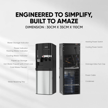 Nikai Bottom Loading Water Dispenser, 2 Tap, Stainless Steel Tanks, Child Lock, Cup Holder, NWD5000BSS, Steel And Black, 1 Year Warranty