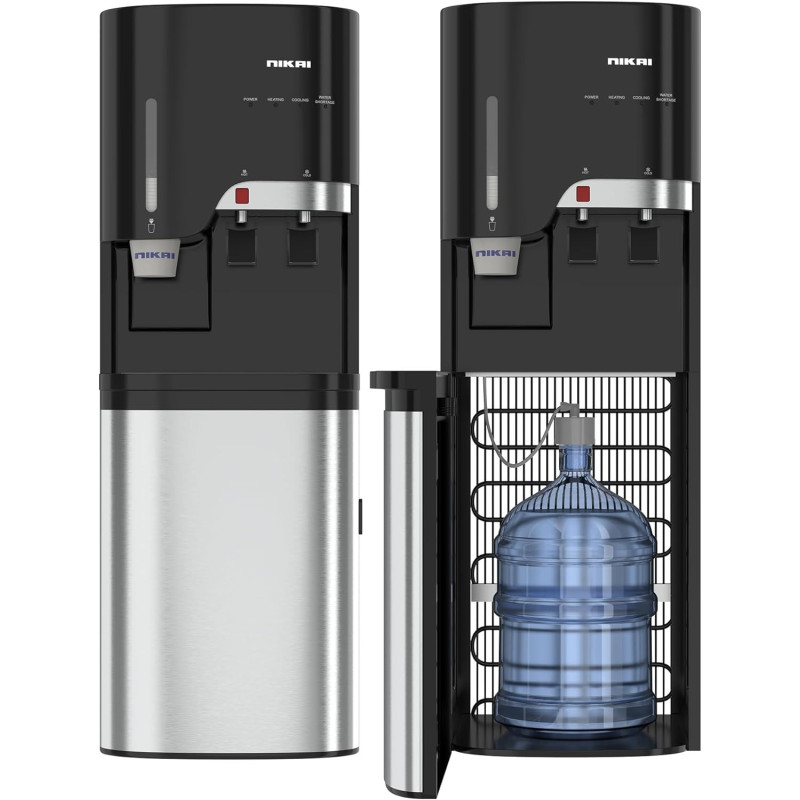 Nikai Bottom Loading Water Dispenser, 2 Tap, Stainless Steel Tanks, Child Lock, Cup Holder, NWD5000BSS, Steel And Black, 1 Year Warranty