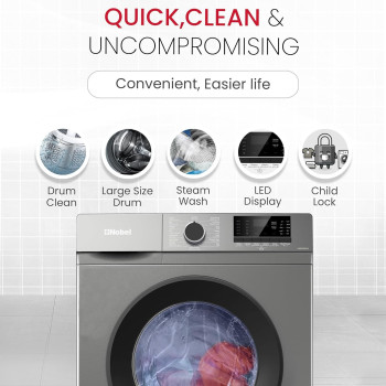 Nobel Dark Silver Front Load Washer, 6 Kg Capacity, 1000 RPM, LED Display, Stainless Steel Drum, Advanced Laundry Excellence At 1950W, 1 Year Warranty