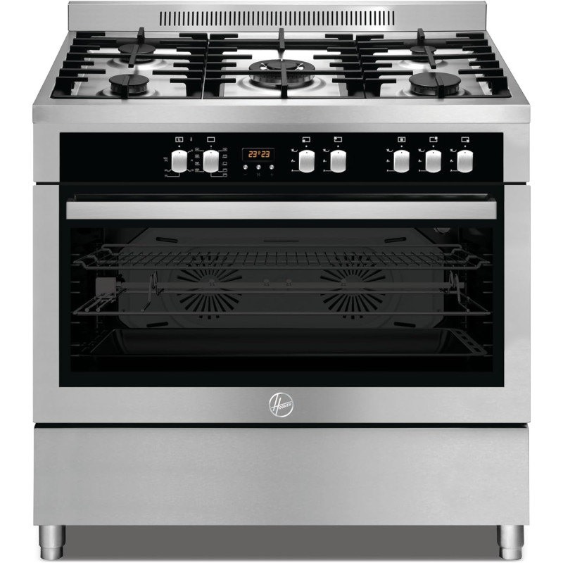 Hoover 90 x 60 Cm 5 Burner Top Gas Bottom Electric Oven With 2 Convection Fan And 1 Cooling Fan And Self Cleaning, HMC-S95E-S, 1 Year Warranty