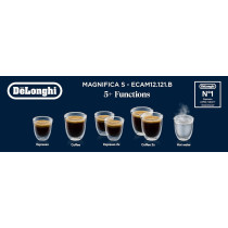 De Longhi Magnifica S Automatic Coffee Machine, Bean To Cup Espresso Machine With 5 One Touch Recipes, Black, ECAM12.121.B, 1 Year Warranty