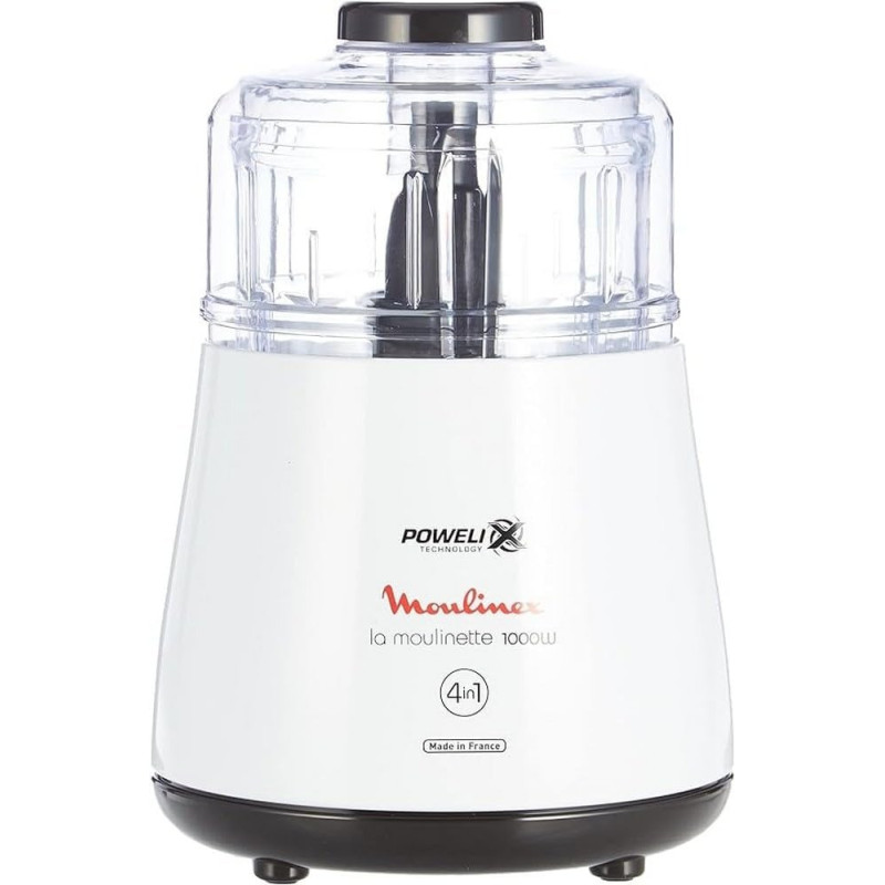 Moulinex Vegetable Chopper, 4 In 1 La Moulinette Chopper, 1000W, 500 ml, White, DPA144, 1 Year Warranty