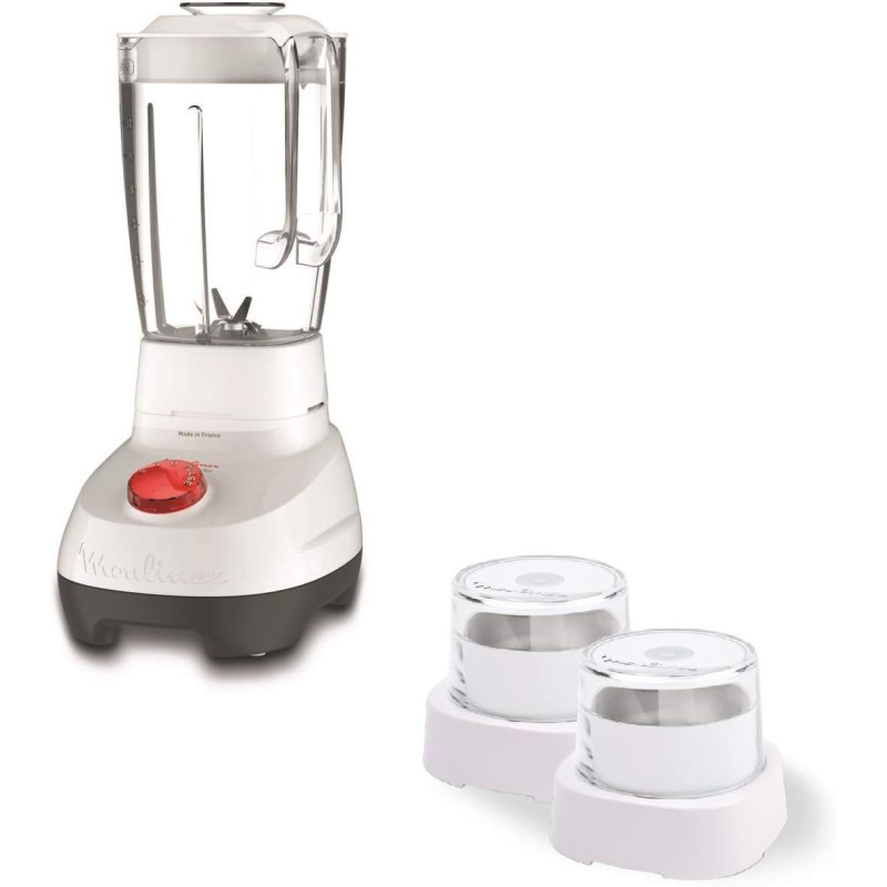 Moulinex Blender, Super Blender 2 L Blender Smoothie Maker, Mixer, 700 W, 2 Attachments, White/Black, LM207128, 1 Year Warranty