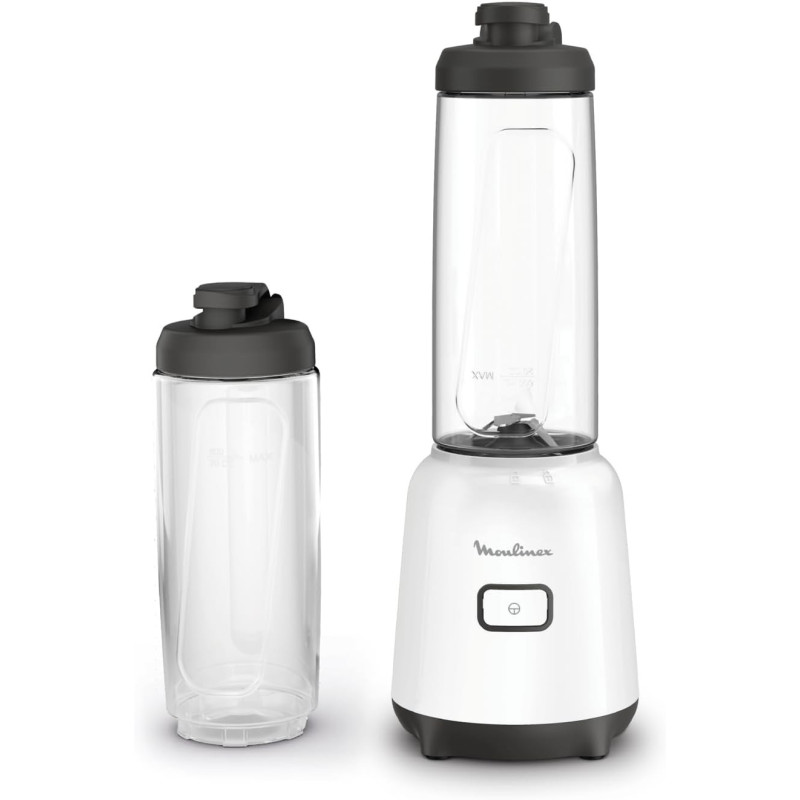 Moulinex Mix And Move Mini Blender Mixer, 2 To Go Bottles In Premium Tritan, Space Saving Compact Design, Easy Cleaning Removable Blades, 300 W, Easy And Ergonomic Single Button Control, LM15F127, 1 Year Warranty