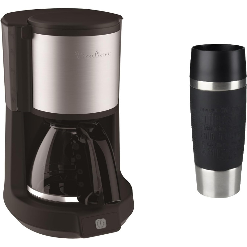 Moulinex Coffee Machine, Black Filter Coffee Maker, Subito Range, FG370827 Plus Tefal 0.36 Litre Travel Mug, Black, Stainless Steel/Plastic, K3081114, 1 Year Warranty