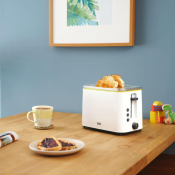 Beko TAM4220W Toaster, 800W, 2 Slice Capacity, High Lift Function, Retractable Crumb Tray, 6 Browning Levels, Defrost Function, Reheating Function, Creamy White, 1 Year Warranty