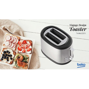 Beko 2 Slice Toaster, 7 Toasting Levels, 850W, Stainless Steel, TAM6201I, 1 Year Warranty