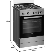 Beko 60 x 60 x 85 cm, 4 Gas Burners Free Standing Gas Cooker, Inox, Fsgt61121DXL, 1 Year Warranty