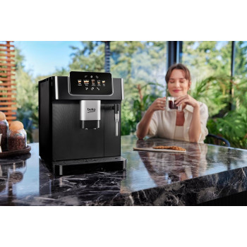 Beko Bean To Cup Espresso Coffee Machine, 2L Water Tank Capacity, B 19 Bar Pressure, 1350W, 13 Griding Levels, Milk Frother, 5 Preset Coffee Options, LCD Display, Black, CEG7302B, 1 Year Warranty