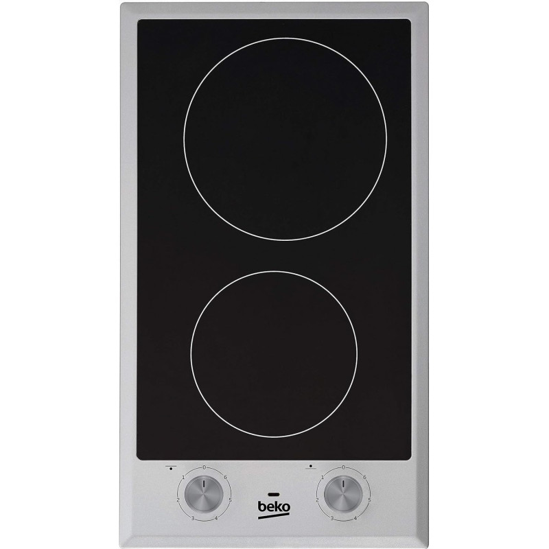 Beko Built In Ceramic Hob 2 Zones, Silver And Black, 30 cm, HDCC 32200 X, 1 Year Warranty