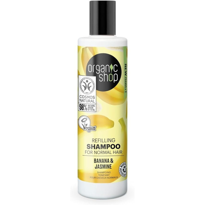 Organic Shop Refilling Shampoo For Normal Hair Banana And Jasmine, 280 Ml