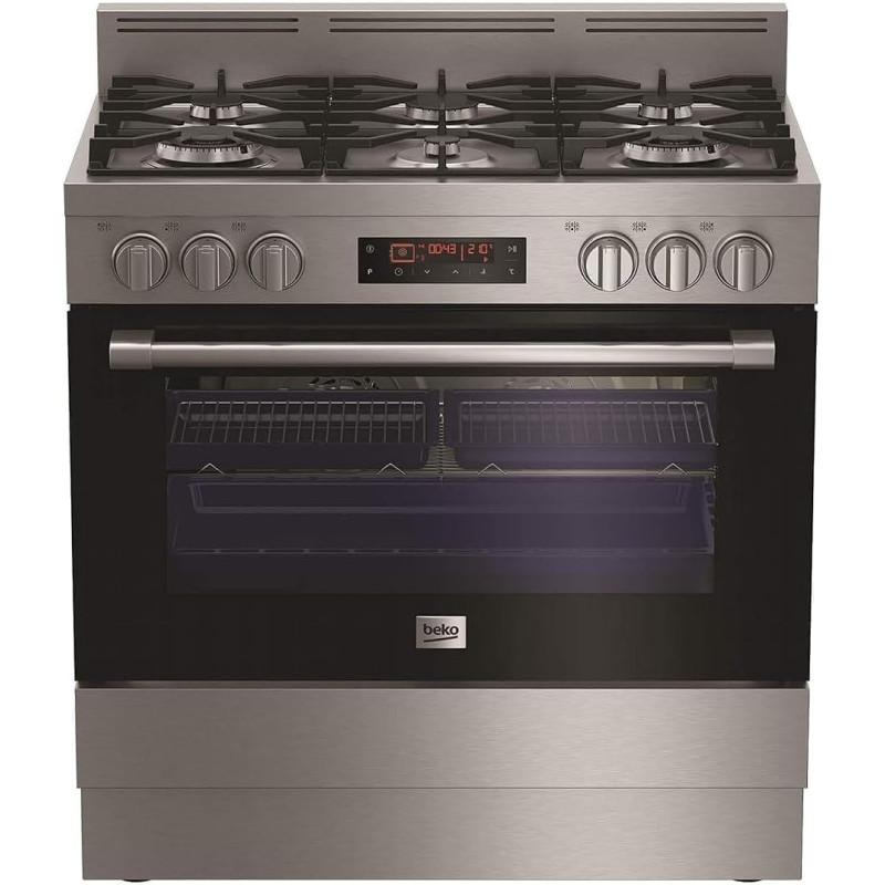 Beko 90 x 60 cm, 5 Burners Multifunctional Free Standing Cooking Range, Inox, GM16425 DXNG, 1 Year Warranty