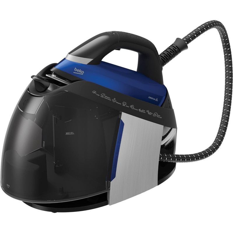 Beko Digital Steam Generator Iron, 2800W, 1.8L Water Tank, 7.2 Bar Pressure, Anti Drip, Anti Calcium System, Digital Display, Vertical Steam SGA8328B, Blue/Black, 1 Year Warranty