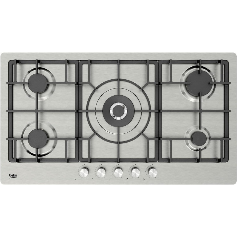 Beko 90 cm Gas Hob With 5 Standard Burners, Silver, HIMW95225SXEL, 1 Year Warranty