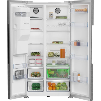 Beko 651 Ltr Side By Side Refrigerator, 179 x 91 cm, Harvest Fresh, Neo Frost Dual Cooling, Pro Smart Inverter Compressor With Automatic Ice Machine, Silver, GNE753DX With 1 Year Warranty