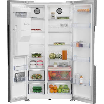Beko 651 Ltr Side By Side Refrigerator, 179 x 91 cm, Harvest Fresh, Neo Frost Dual Cooling, Pro Smart Inverter Compressor With Automatic Ice Machine, Silver, GNE753DX With 1 Year Warranty