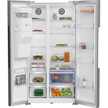 Beko 651 Ltr Side By Side Refrigerator, 179 x 91 cm, Harvest Fresh, Neo Frost Dual Cooling, Pro Smart Inverter Compressor With Automatic Ice Machine, Silver, GNE753DX With 1 Year Warranty