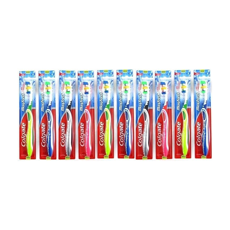 Colgate Maxfresh Full Head Toothbrush, Medium (Pack of 10) Assorted Colors