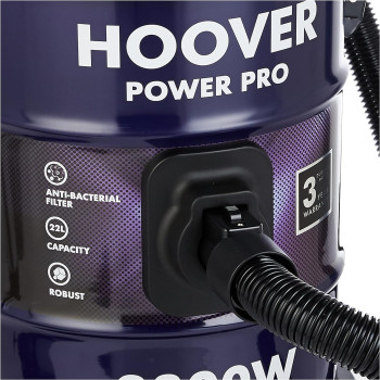 Hoover Power Pro Drum Vacuum Cleaner, 22 Litre Xl Large Capacity, 2300W With Blower Function For Home And Office Use, Purple, HT85-T3-ME, 1 Year Warranty