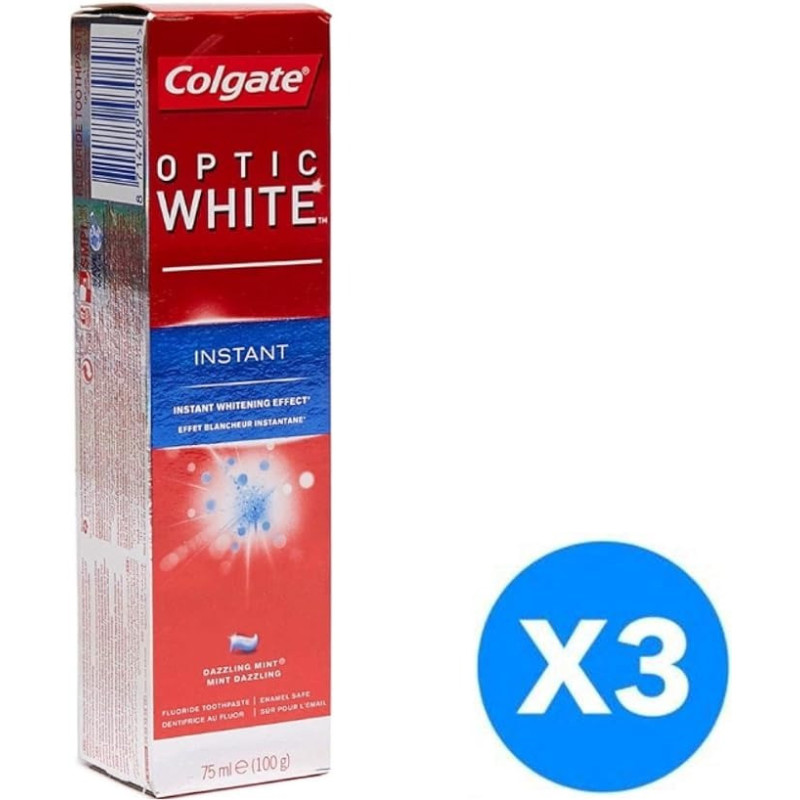 Colgate Optic White, Instant Whitening Toothpaste, 48/75ml x 3