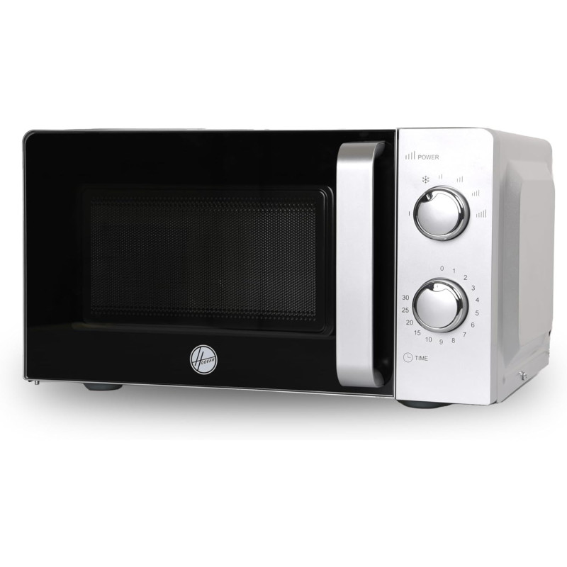 Hoover 20L Manual Control Microwave Oven, HMW-M20-S, 700W Power, Simple Control Dial, Full Glass Door With Handle, Silver/Black, 1 Year Warranty