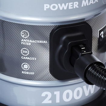 Hoover Power Max Drum Vacuum Cleaner, 20 Litre Capacity, Large Capacity, 2100W With Blower Function For Home And Office Use, Grey, HT87-T2-ME 566101, 1 Year Warranty