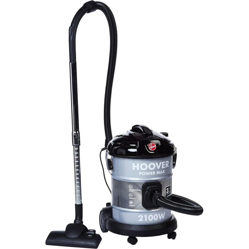Hoover Power Max Drum Vacuum Cleaner, 20 Litre Capacity, Large Capacity, 2100W With Blower Function For Home And Office Use, Grey, HT87-T2-ME 566101, 1 Year Warranty
