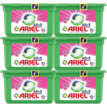 Ariel 3in1 Pods With A Touch of Downy Freshness, Ariel Liquid Detergent Capsules, Powerful Stain Remover Detergent, Pack of 6 x 15 Pods (90 Capsules)