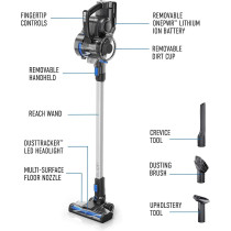 Hoover Onepwr Blade Plus Cordless Vacuum Cleaner Machine, Up To 40 Min Runtime, 3 Stage Filtration, LED Headlights, Detachable Handheld, Wall Mount, Upholstery Tool, CLSV-B3ME, Grey/Blue, 1 Year Warranty