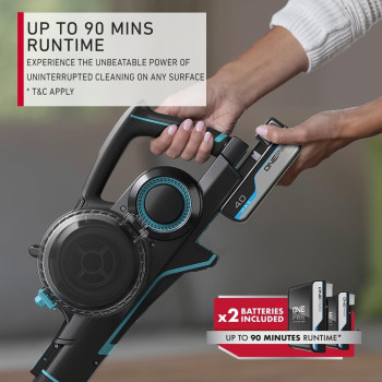 Hoover Onepwr Blade Max Dual Cordless Vacuum Cleaner Machine, Up To 90 Min Runtime, Antimicrobial Protection, Multi Surface Cleaning, 2 Batteries, CLSV-BPME, Black/Blue, 1 Year Warranty