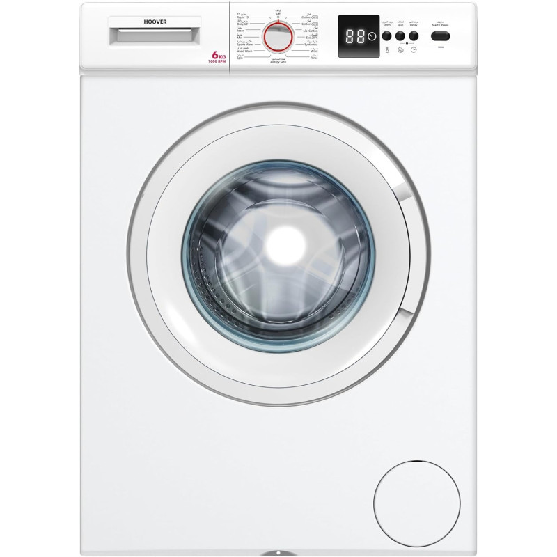 Hoover 6 Kg Front Load Fully Automatic Washing Machine, 1000 Rpm, 15 Programs, Electronic Control System, Easy To Operate Clothes Washer, HWM-V610-W, White, 1 Year Warranty