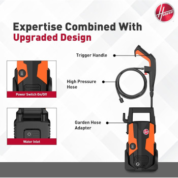 Hoover 120 Bar Electric Pressure Washer With Gun, 3m Hose, Foam Dispenser, Trigger Handle, Adjustable Jet, Car Brush And More, 1600W Portable Pressure Washer For Car, Home And Garden, HPW-M1612, 1 Year Warranty