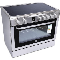Hoover 90 x 60 Cm Ceramic Cooker, 5 Cooking Zones, Fully Electric 90cm Cooking Range, Electric Multifunction Oven And Grill, Steel Finish, Vcg9060, 1 Year Warranty