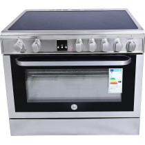 Hoover 90 x 60 Cm Ceramic Cooker, 5 Cooking Zones, Fully Electric 90cm Cooking Range, Electric Multifunction Oven And Grill, Steel Finish, Vcg9060, 1 Year Warranty