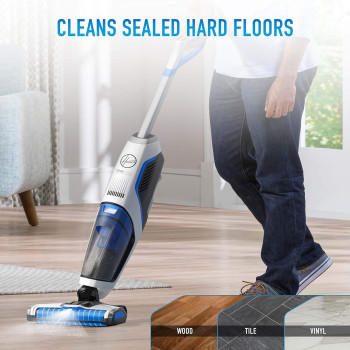 Hoover Onepwr Floormate Jet Cordless Hard Floor Vacuum Cleaner Machine, Up To 30 Min Runtime, 3 Stage Filtration 3 In 1 Multi Surface, Wash, Vac And Dry CLHF-GLME, White/Blue, 1 Year Warranty