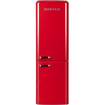 Hoover 300 Liters Bottom Mount Retro Style Refrigerator, Total No Frost And Humidity Control, Metal Texture Handle, Electronic Control And LED Light, Silver Strip And Ice Twister, HBR-M300-RR, Red, 1 Year Warranty