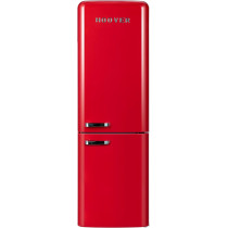 Hoover 300 Liters Bottom Mount Retro Style Refrigerator, Total No Frost And Humidity Control, Metal Texture Handle, Electronic Control And LED Light, Silver Strip And Ice Twister, HBR-M300-RR, Red, 1 Year Warranty