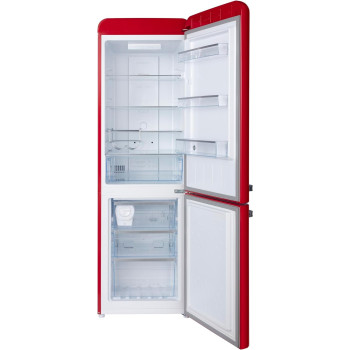 Hoover 300 Liters Bottom Mount Retro Style Refrigerator, Total No Frost And Humidity Control, Metal Texture Handle, Electronic Control And LED Light, Silver Strip And Ice Twister, HBR-M300-RR, Red, 1 Year Warranty