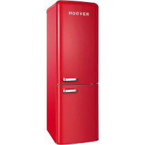 Hoover 300 Liters Bottom Mount Retro Style Refrigerator, Total No Frost And Humidity Control, Metal Texture Handle, Electronic Control And LED Light, Silver Strip And Ice Twister, HBR-M300-RR, Red, 1 Year Warranty